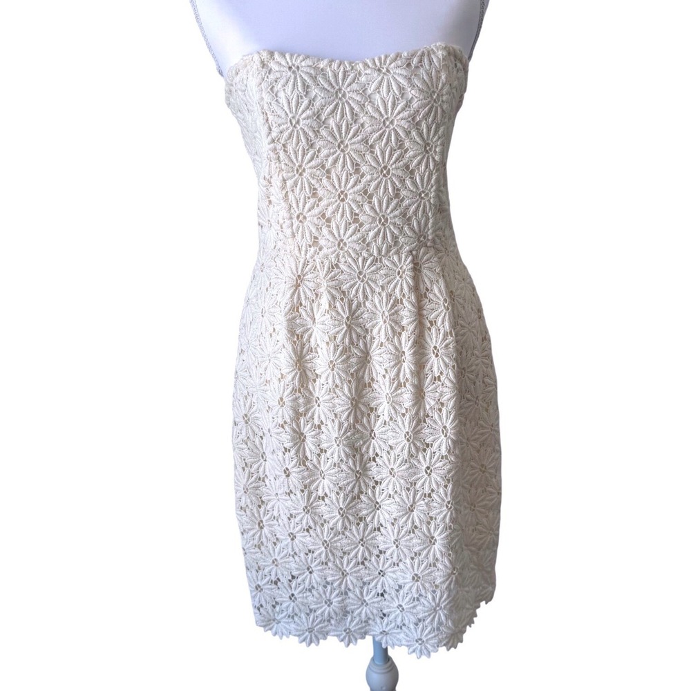 Strapless Mini Floral Eyelet Dress White Cream Bridal Cocktail Jun & Ivy Sz 4‎